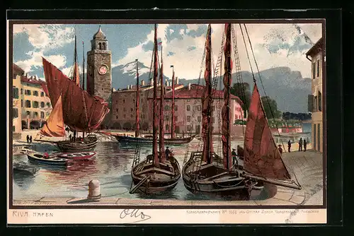 Künstler-AK Zeno Diemer: Riva, Hafen