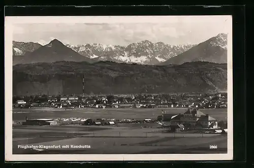 AK Klagenfurt, Flughafen Klagenfurt mit Blick auf die Stadt und Koschutta
