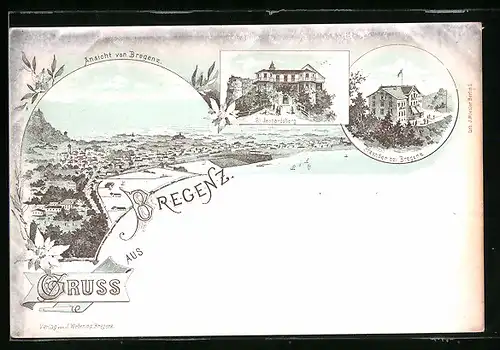 Lithographie Bregenz, Restaurant Pfaender, Gasthaus St. Gebhardsberg