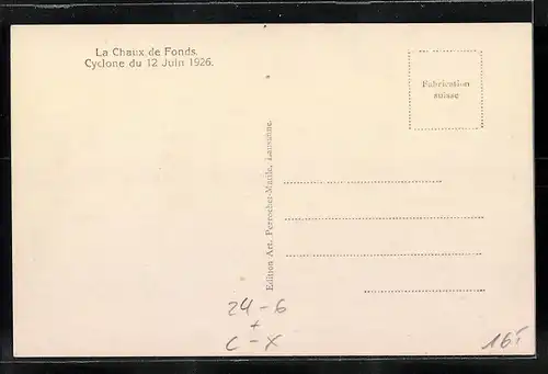 AK La Chaux de Fonds, Cyclone du 12 Juin 1926, zerstörtes Farmhaus