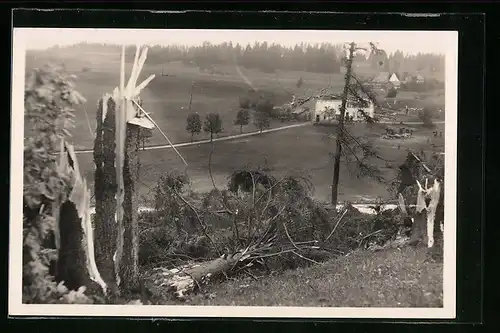 AK La Chaux de Fonds, Cyclone du 12 Juin 1926, vom Sturm zerstörtes Farmhaus und Waldstück
