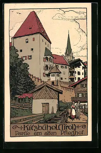 Steindruck-AK Kitzbühel, Partie am alten Pfleghof