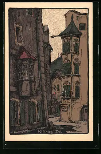 Steindruck-AK Rattenberg, Ortspartie