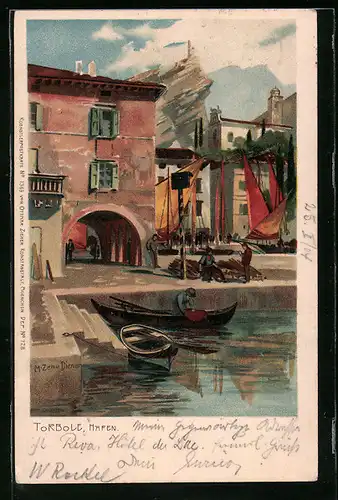 Künstler-AK Zeno Diemer: Torbole, Fischer am Hafen