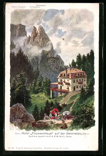 Künstler-AK F.A.C.M. Reisch: Seiseralpe, Hotel Frommerhaus