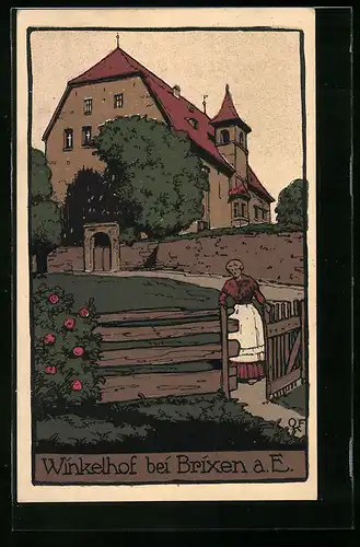 Steindruck-AK Brixen a. E., Blick zum Winkelhof