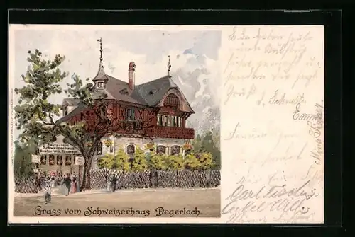 Lithographie Degerloch, Restaurant Schweizerhaus, Besitzer: Wilh. Rossnagel