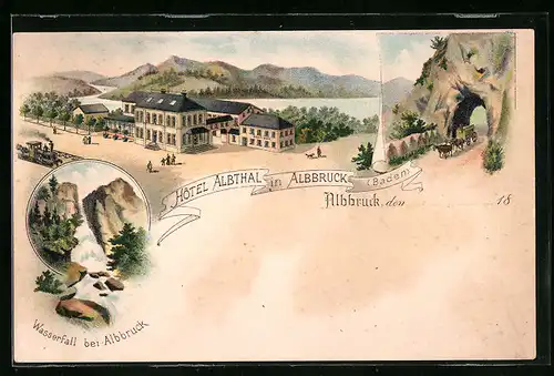 Lithographie Albbruck /Baden, Hôtel Albthal und Wasserfall