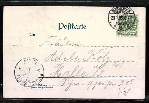 Lithographie Magdeburg, Hohenzollern-Park und Dom