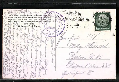 AK Lübeck, Hanse-Kogge mit Deckansicht und Admiralskajüte