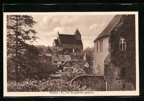 AK Penzlin i. M., Ortsansicht vom Burggarten gesehen