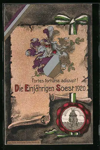 Künstler-AK Soest, Absolvia der Einjährigen 1920, Wappen und Siegel