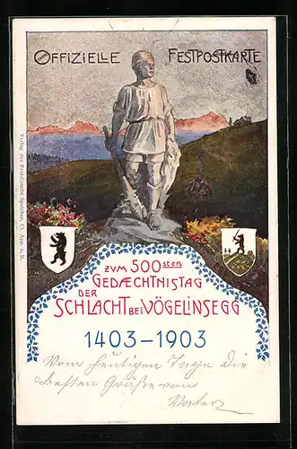 Künstler-AK Speicher, 500. Gedächtnistag 1903 der Schlacht von 1403 bei Vögelinsegg, Festpostkarte