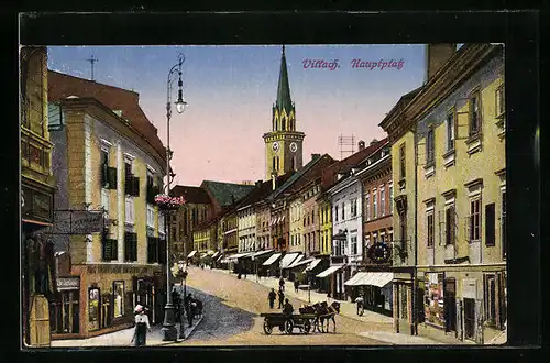 AK Villach, Hauptplatz mit Geschäften