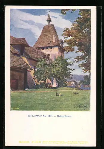 Künstler-AK Millstatt am See, Darstellung vom Rainerthurm