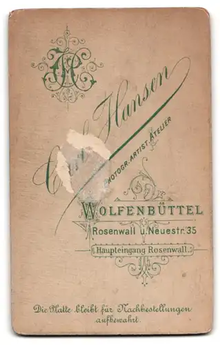 Fotografie Carl Hansen, Wolfenbüttel, Rosenwall u. Neuestr. 35, Junger Knabe mit Buch in der Hand