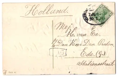 Stoff-Präge-AK Aus Liebe, Rosenblüten aus echtem Stoff