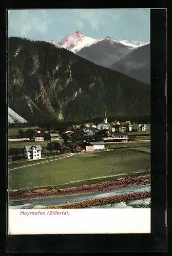 AK Mayrhofen, Ortsansicht aus der Vogelschau