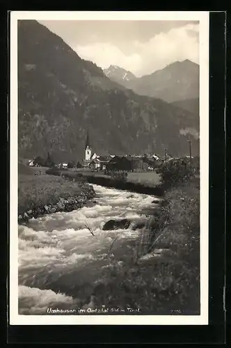 AK Umhausen /Oetztal, Ortsansicht mit wildem Gebirgsbach