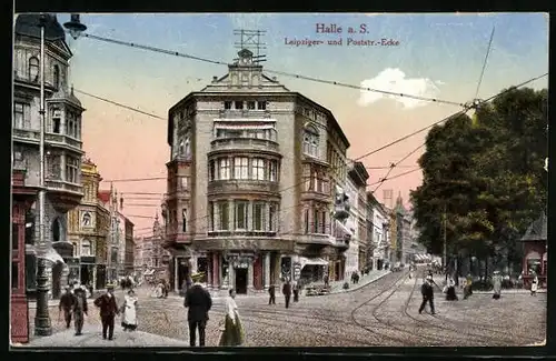 AK Halle a. S., Leipziger- Ecke Poststrasse