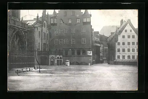 AK Nürnberg, Hochwasser 1909, Überschwemmter Hauptmarkt mit Frauenkirche