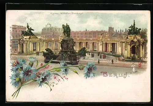 Lithographie Berlin, Kaiser Wilhelm Denkmal aus der Vogelschau