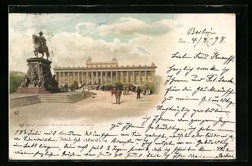 Lithographie Berlin, Partie am Reiterdenkmal Kaiser Wilhelm