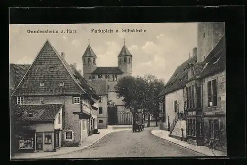 AK Gandersheim a. Harz, Marktplatz und Stiftskirche