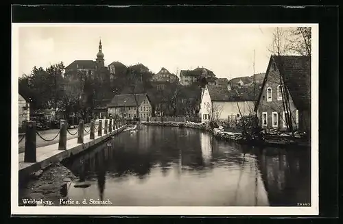 AK Weidenberg, Partie an der Steinach mit Blick auf Kirche