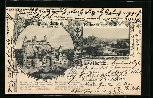 Passepartout-AK Halle a. S., Burg Giebichenstein im Jahr 1400, Ruine Giebichenstein
