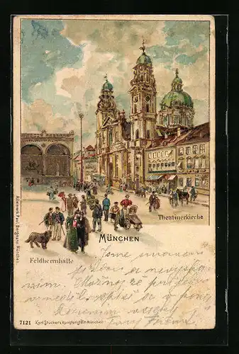 AK München, Theatinerkirche und Feldherrnhalle