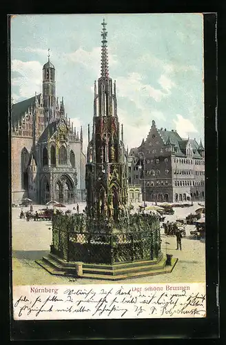 Relief-AK Nürnberg, Der schöne Brunnen