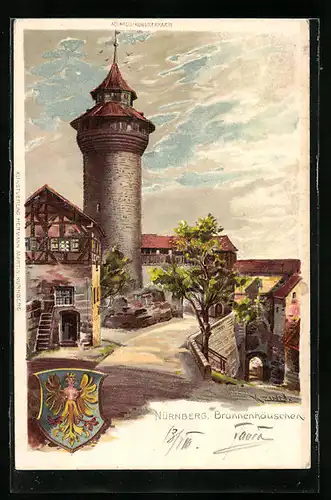 Künstler-AK Nürnberg, Blick auf das Brunnenhäuschen