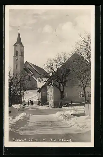 AK Rickenbach /Amt Säckingen, Ortsansicht im Schnee mit Kirche