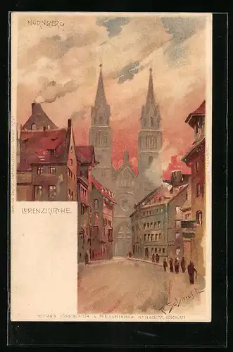 Künstler-AK P. Schmohl: Nürnberg, Lorenzkirche