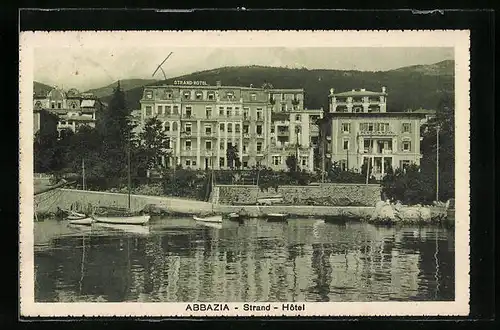 AK Abbazia, Strand-Hotel vom Wasser aus