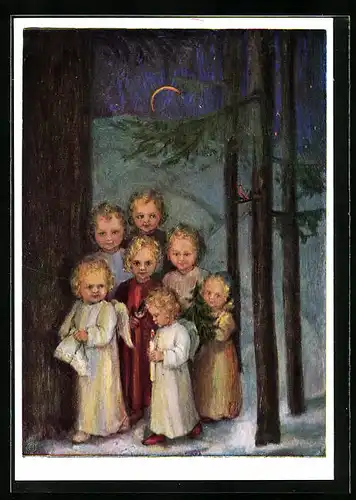 Künstler-AK Maria Spötl: VMS, Engel im Wald