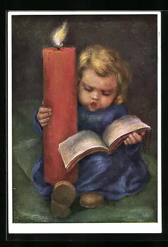 Künstler-AK Maria Spötl: Solo, Mädchen singt im Kerzenschein