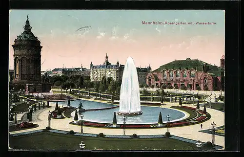 AK Mannheim, Rosengarten mit Wasserturm