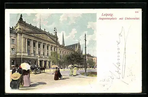 AK Leipzig, Strassenpartie mit Universität am Augustusplatz