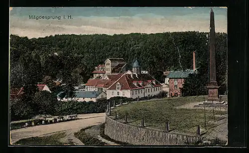 AK Mägdesprung i. H., Ortspartie mit Denkmal