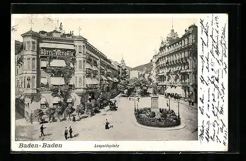 AK Baden-Baden, Strassenpartie mit Leopoldsplatz
