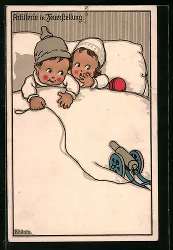 Künstler-AK Kallista: Artillerie in Feuerstellung