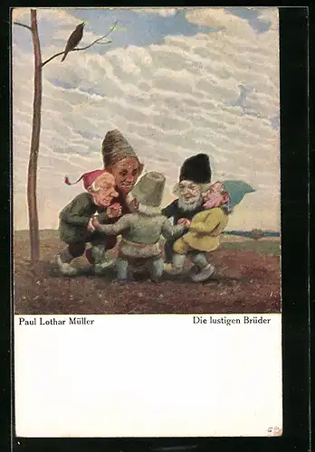 Künstler-AK Paul Lothar Müller: Die lustigen Brüder als Zwerge