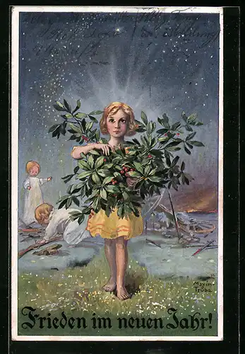 Künstler-AK Maxim Trübe: Neujahrsgrüsse mit Friedenssehnsucht