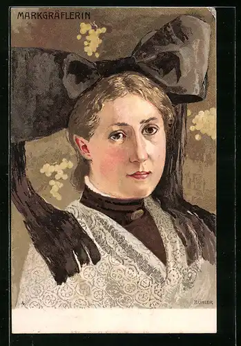 Künstler-AK sign. Bühler: Markgräflerin in Schwarzwälder Tracht