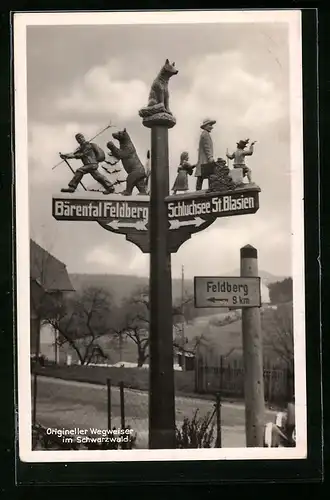 AK Origineller Wegweiser im Schwarzwald, Bärental Feldberg