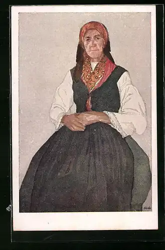 Künstler-AK Leopold Resch: Kärntner Trachtenbilder, Frau aus Fürnitz
