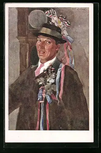 Künstler-AK Leopold Resch: Kärntner Trachtenbilder, Hochzeitslader