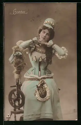 AK Gretchen mit Spinnrad, Faust